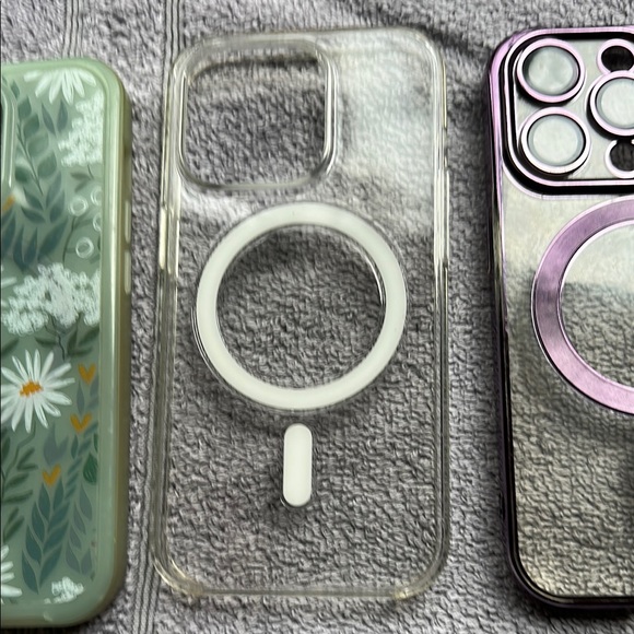 I phone 14 pro Floral Green and Clear Phone Case and Purple Case set - Picture 3 of 7